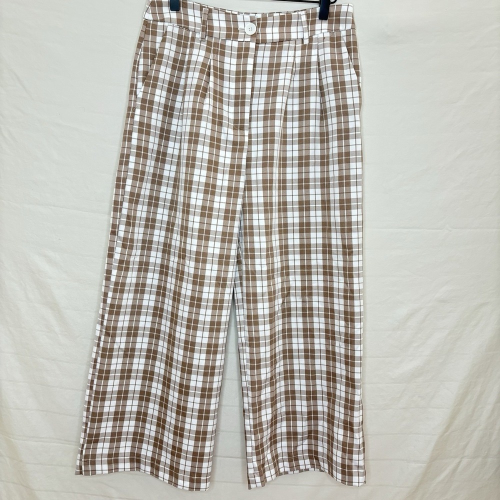 Princess Polly‎ Plaid Pants 6 Beige Straight Stretch Academia Preppy Twee